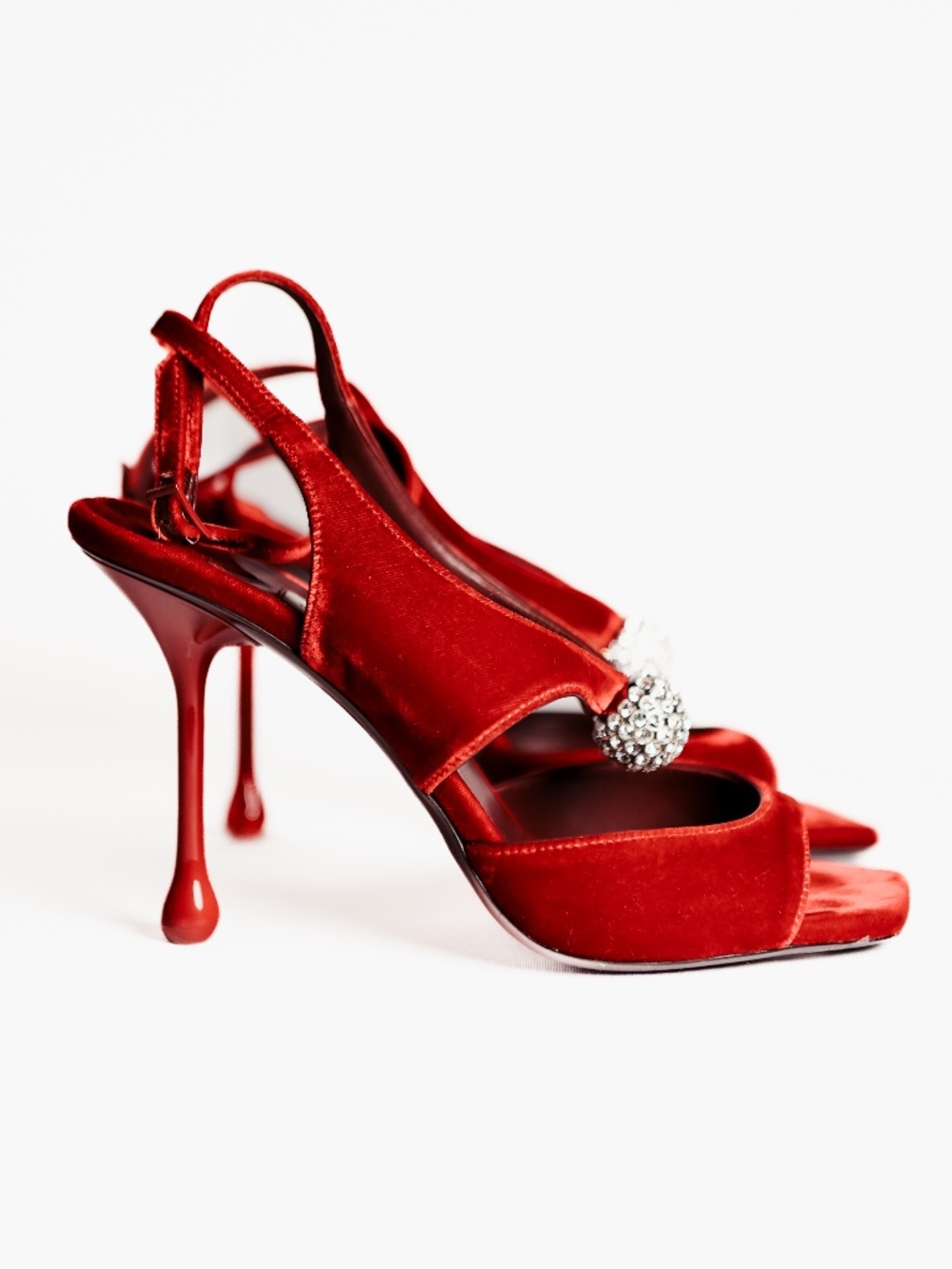 Jimmy Choo Crystal Orb Velvet Ankle-Strap Sandals 40